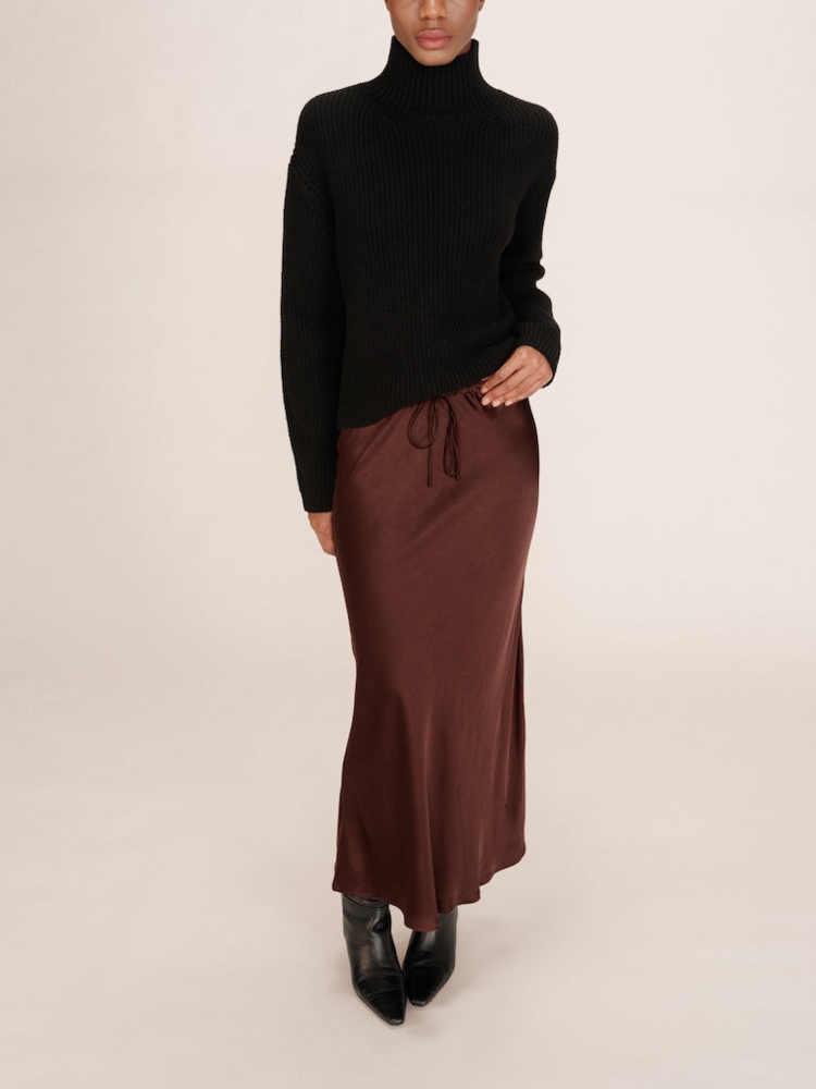 Grace & Mila talmas tie waist satin skirt - chocolat