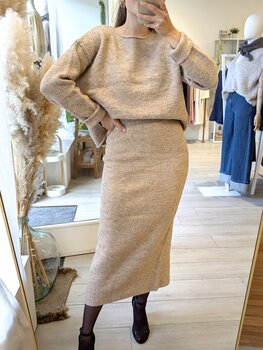 Grace & Mila toundra wool blend knit midi skirt - beige