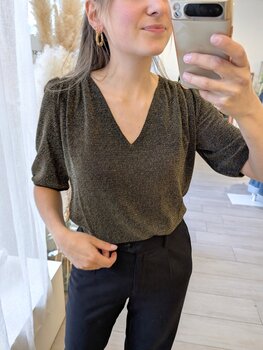 Grace & Mila timide short sleeve glitter top - zwart/goud