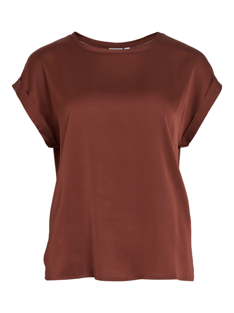 Vila Clothes viellette satin t-shirt - burnt red