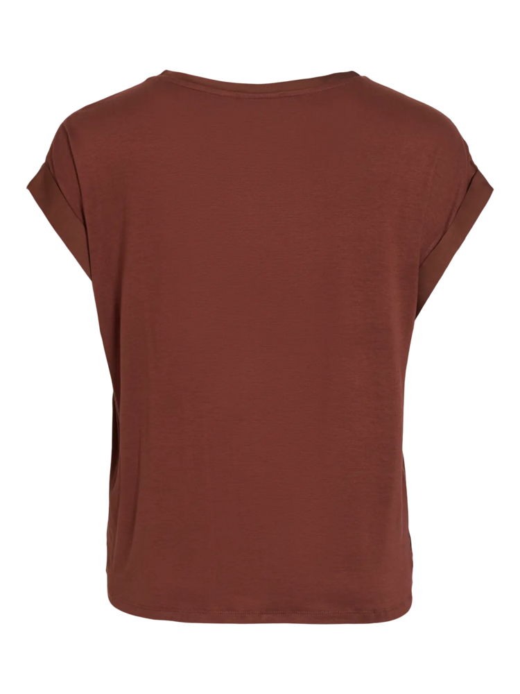 Vila Clothes viellette satin t-shirt - burnt red