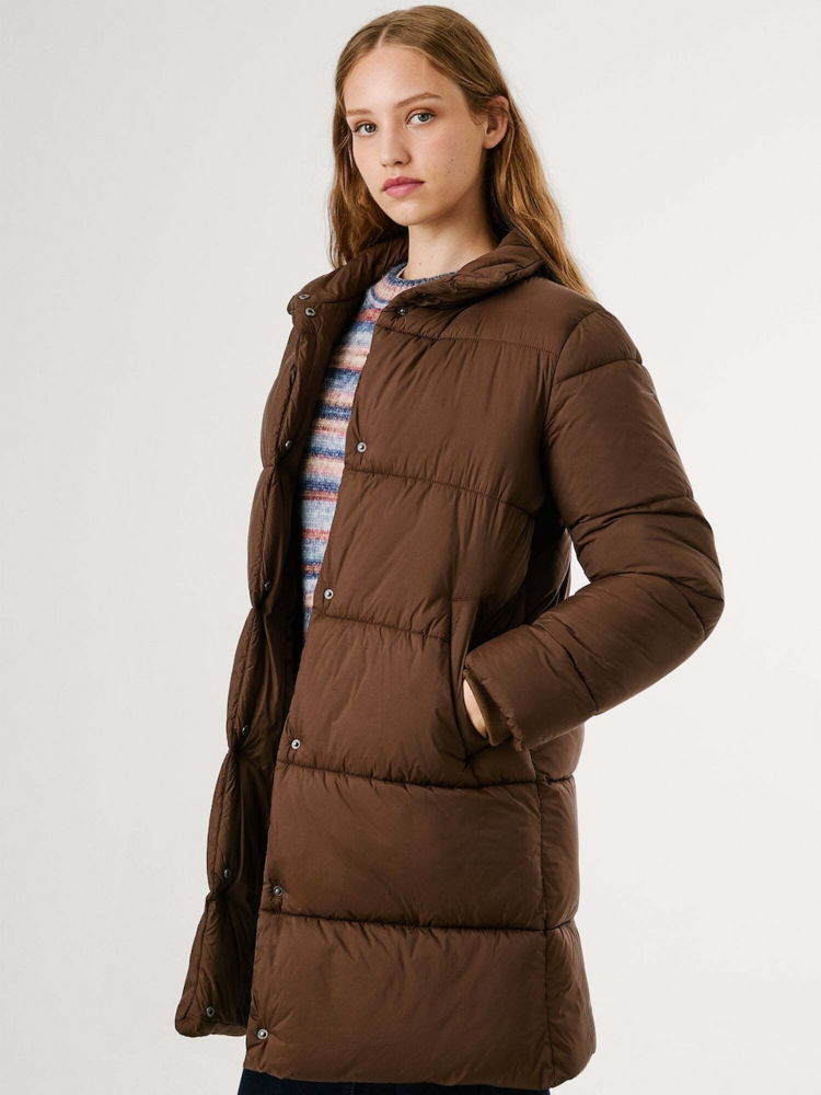 Pepe Jeans tatum midi winter coat - chocolate