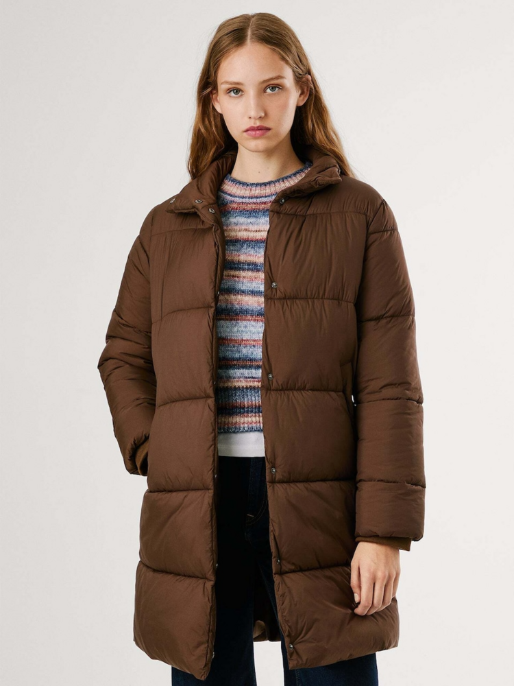 Pepe Jeans tatum midi winter coat - chocolate