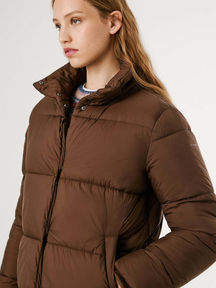 Pepe Jeans tatum midi winter coat - chocolate