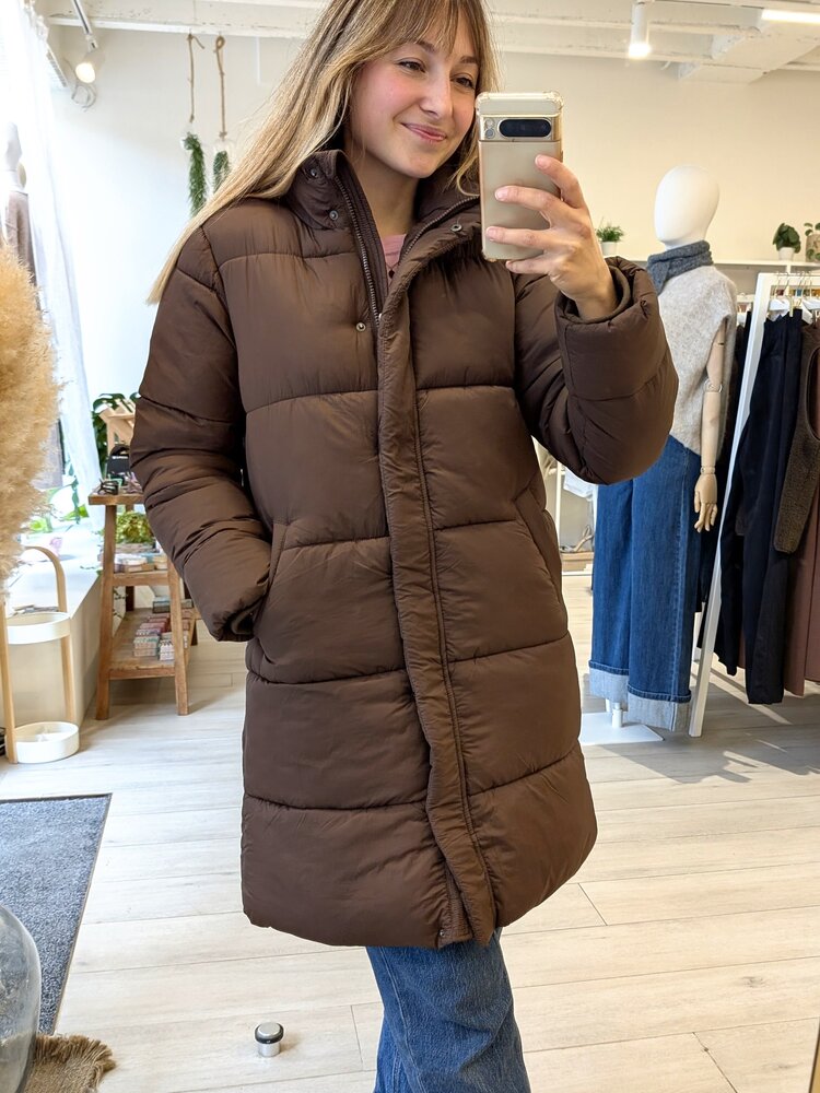 Pepe Jeans tatum midi winter coat - chocolate