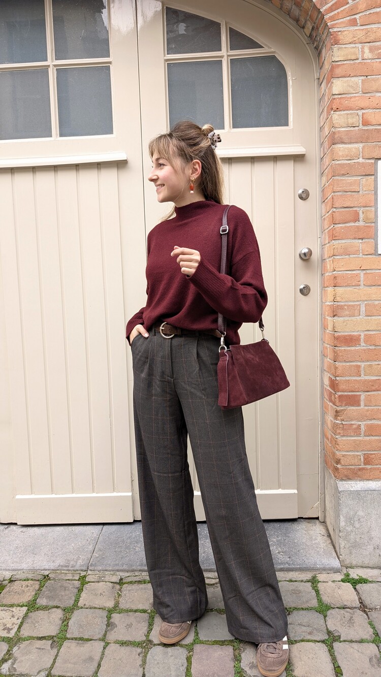 Vila Clothes vifalte checked wide pants - grey/brown stripe