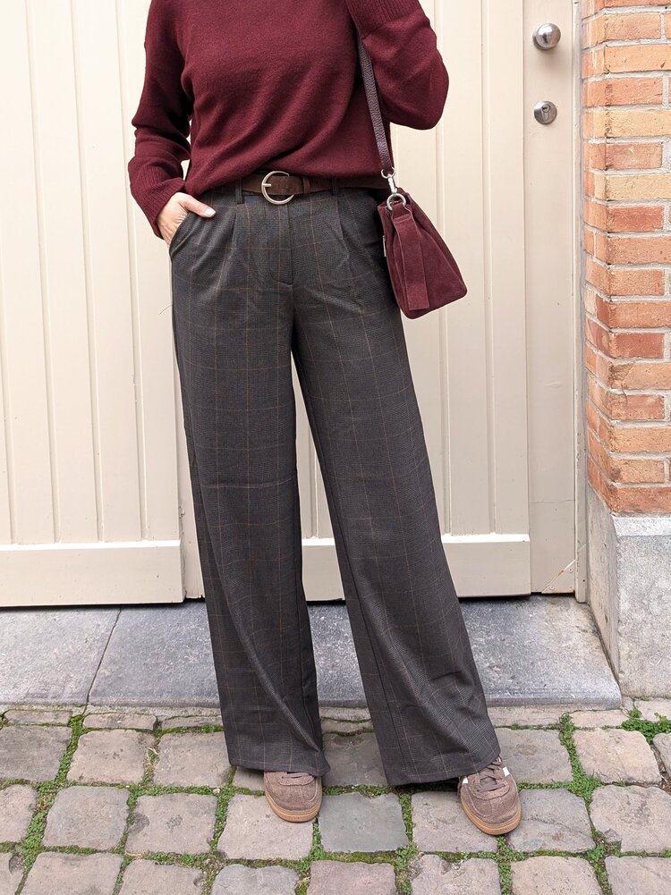 Vila Clothes vifalte checked wide pants - grey/brown stripe