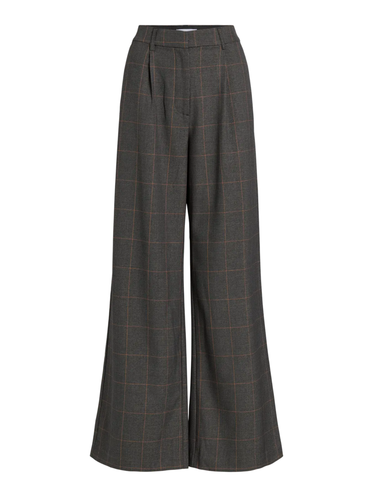 Vila Clothes vifalte checked wide pants - grey/brown stripe
