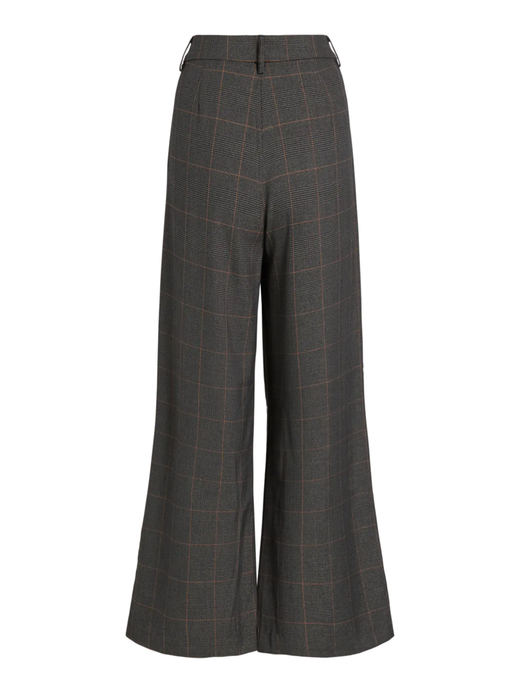 Vila Clothes vifalte checked wide pants - grey/brown stripe