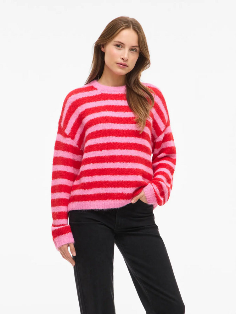 Vila Clothes vimarley stripe swaeter - pink/red