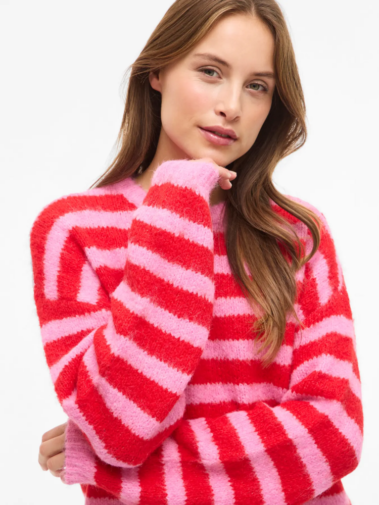 Vila Clothes vimarley stripe swaeter - pink/red