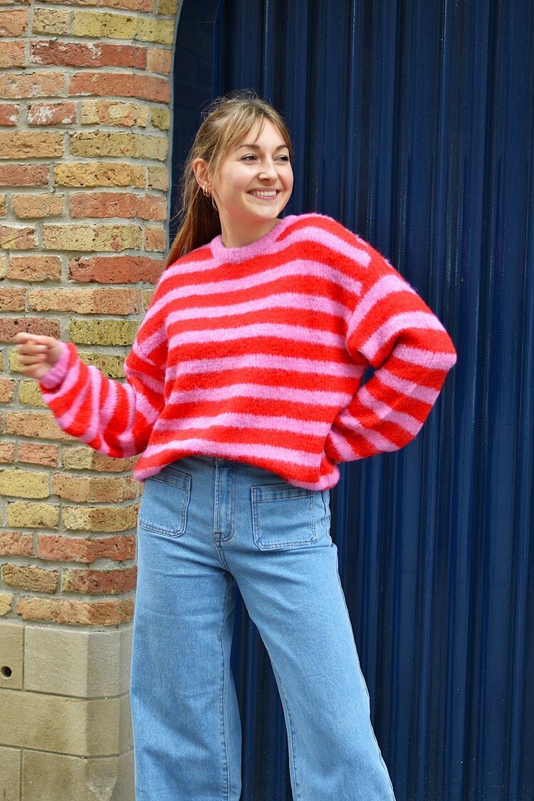 Vila Clothes vimarley stripe swaeter - pink/red