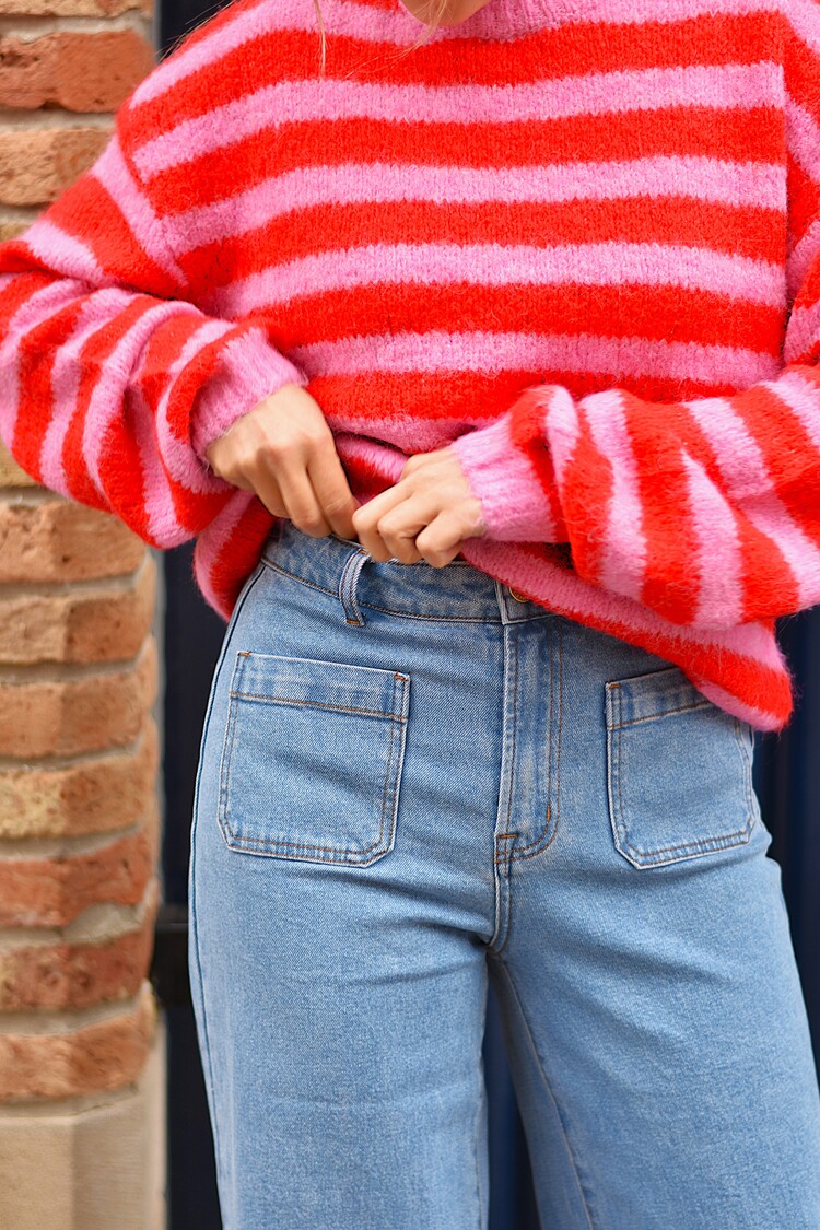 Vila Clothes vimarley stripe swaeter - pink/red