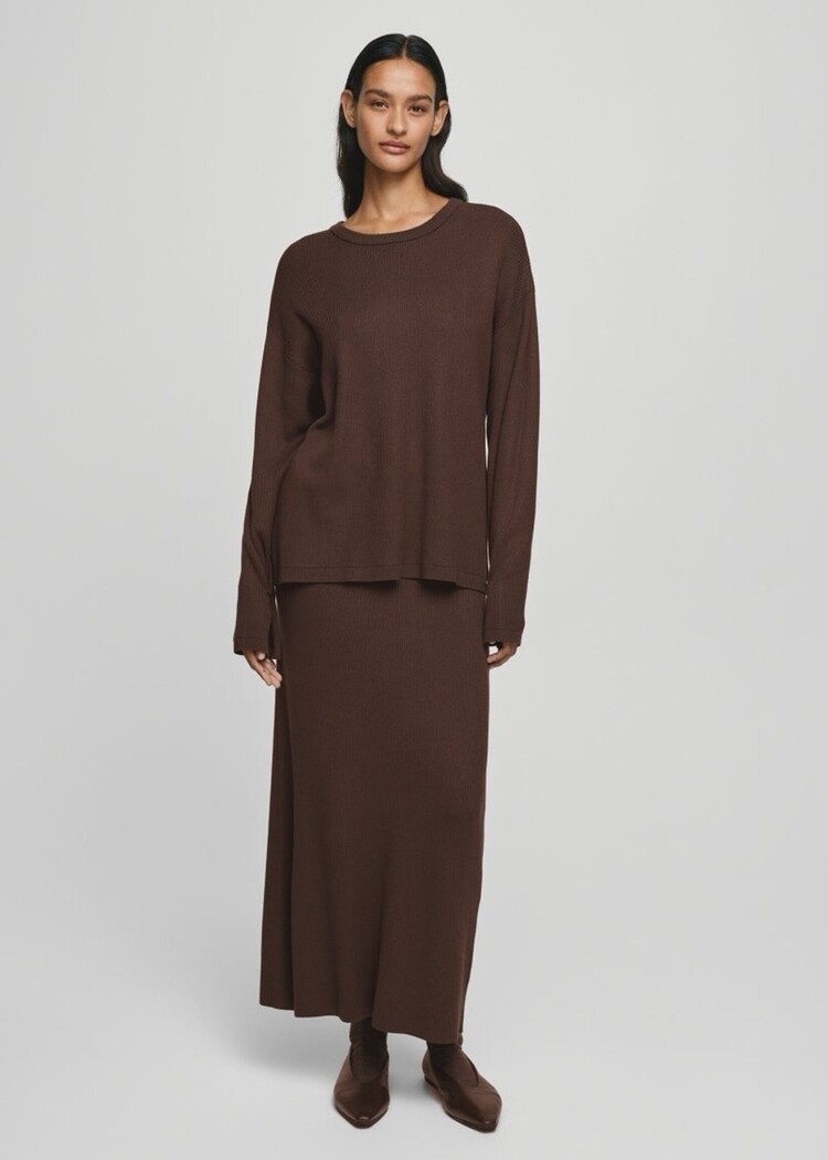 Moss Copenhagen elfrida knit midi skirt - chocolat brown