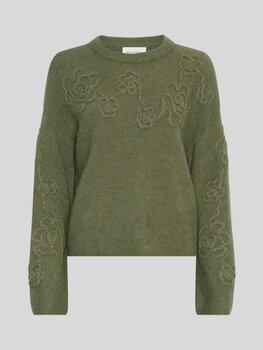 Moss Copenhagen miabelle flower apliqué swaeter - olive