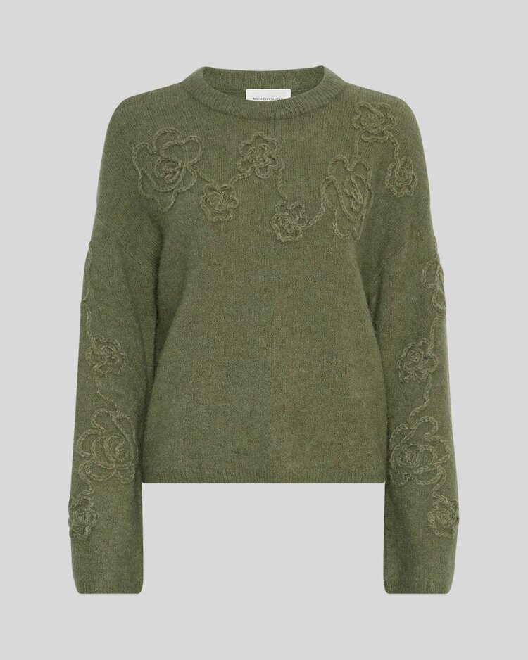 Moss Copenhagen miabelle flower apliqué swaeter - olive