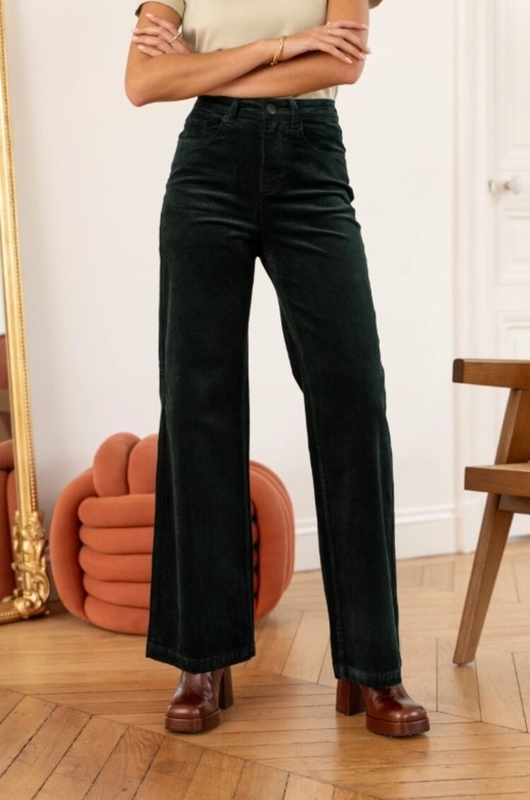Sillie wide velvet pant - forest green