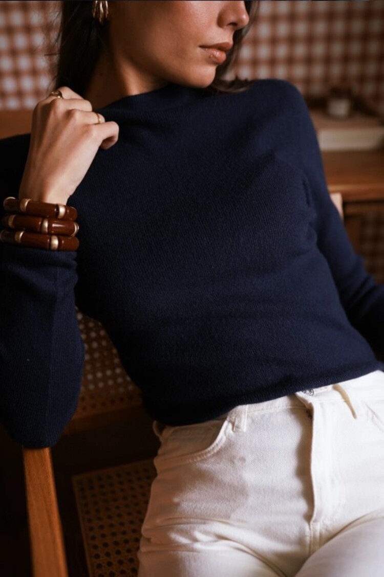 Sillie fine knit high neck swaeter - navy