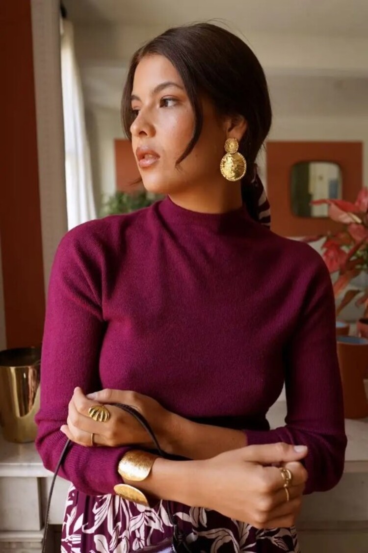 Sillie fine knit high neck swaeter - framboise