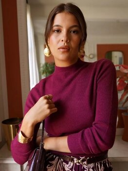 Sillie fine knit high neck swaeter - framboise