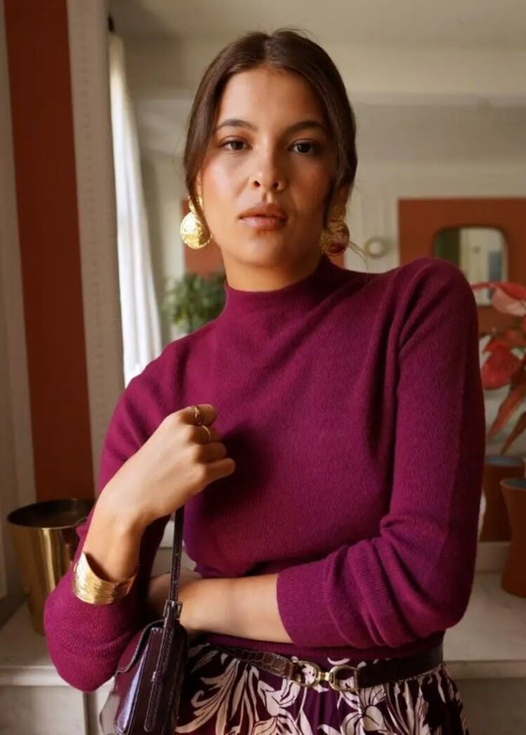 Sillie fine knit high neck swaeter - framboise