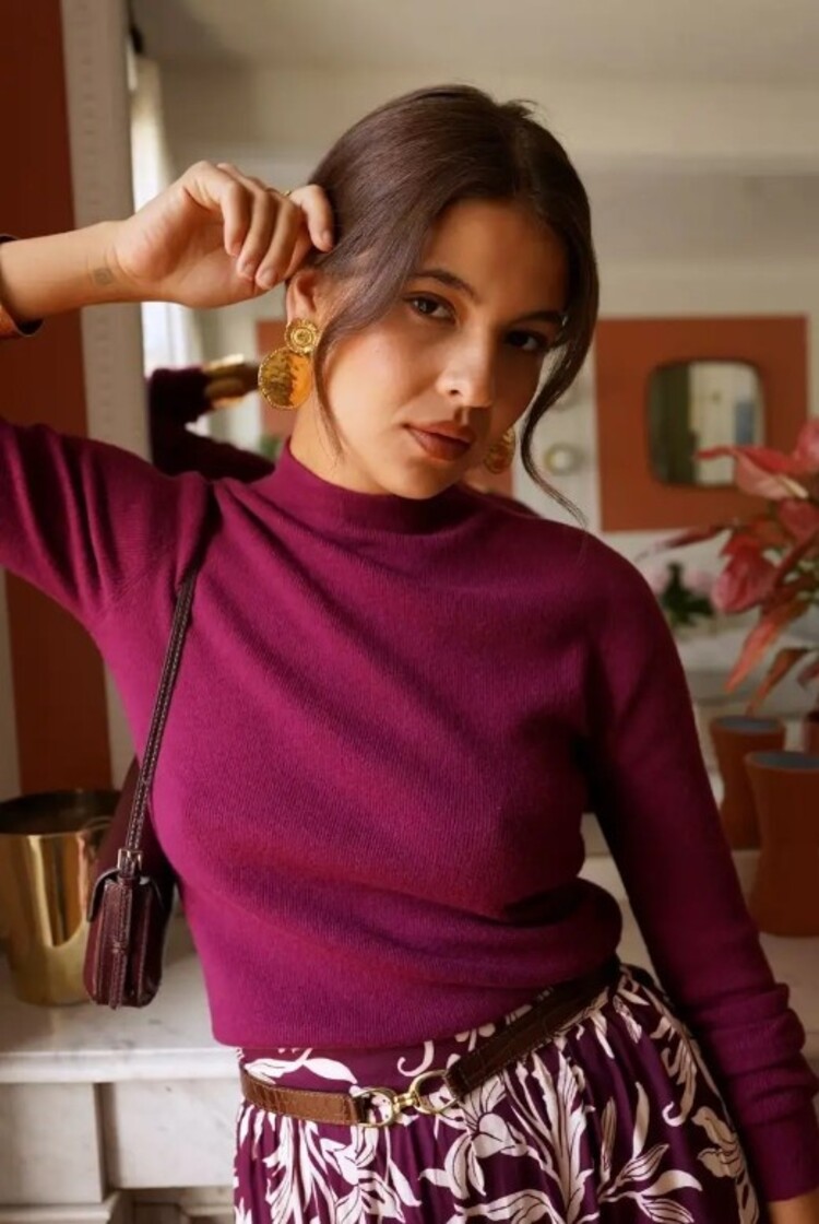 Sillie fine knit high neck swaeter - framboise