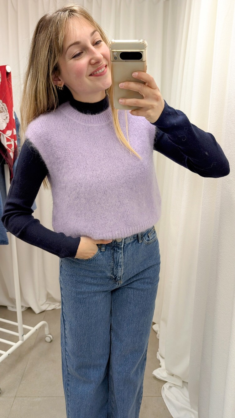 Sillie fine knit high neck swaeter - navy