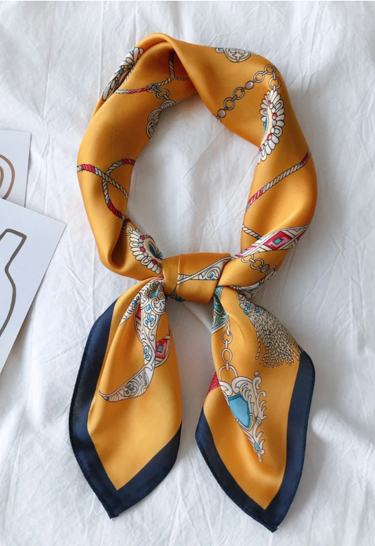 Sillie satin scarf - navy/yellow