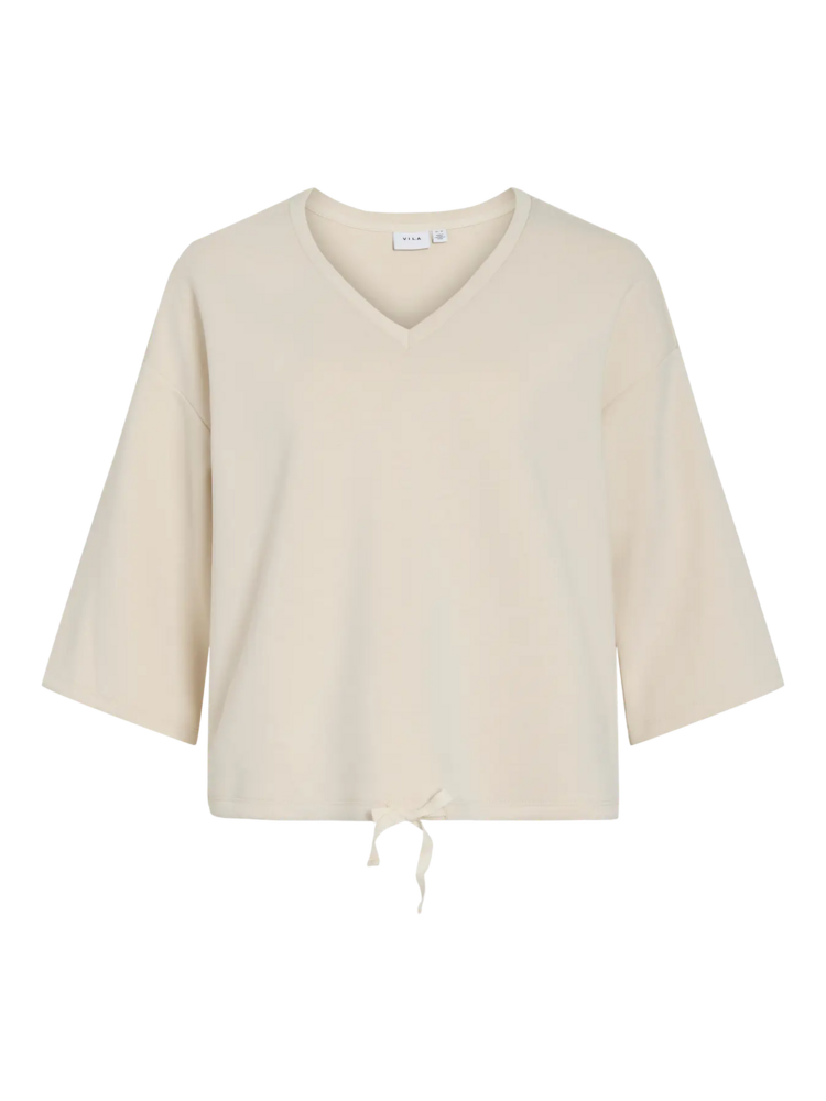 Vila Clothes vireflect v-neck waist tie swaeter -ecru