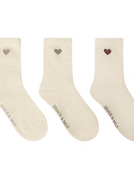 Grace & Mila satine box chausettes coeurs - ecru