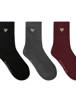 Grace & Mila shelby box chausettes coeurs - noir/gris/bordeaux