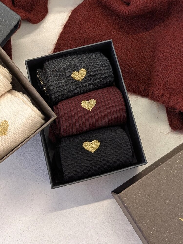 Grace & Mila shelby box chausettes coeurs - noir/gris/bordeaux