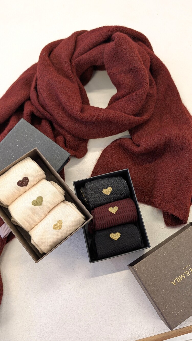 Grace & Mila shelby box chausettes coeurs - noir/gris/bordeaux