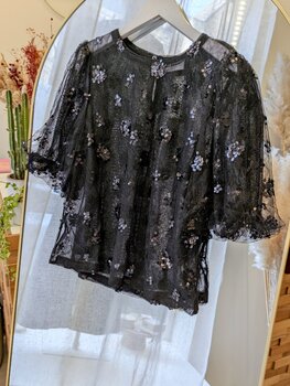 Vila Clothes viada cropped sheer sequin top - black