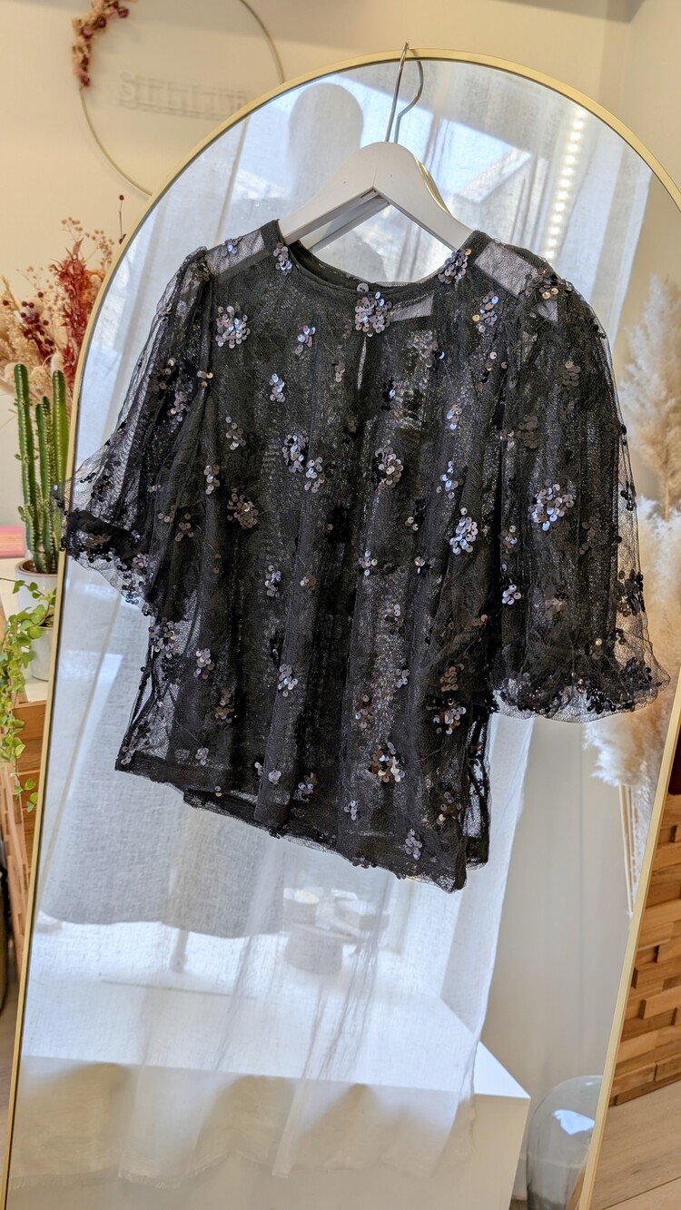 Vila Clothes viada cropped sheer sequin top - black