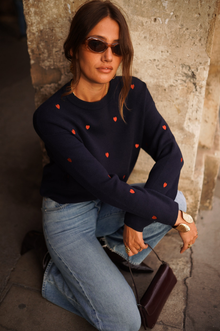 Sillie heart embroidered sweater - navy