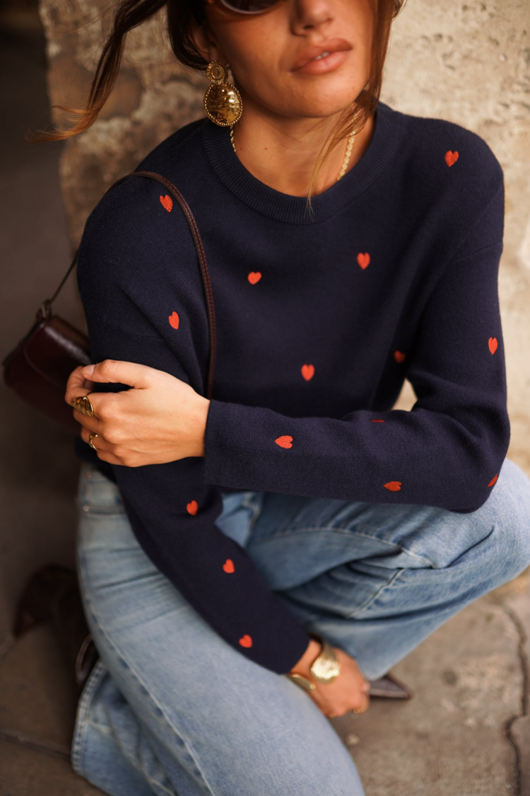 Sillie heart embroidered sweater - navy