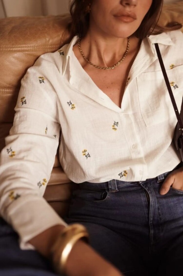 Sillie flower embroidered blouse - ecru