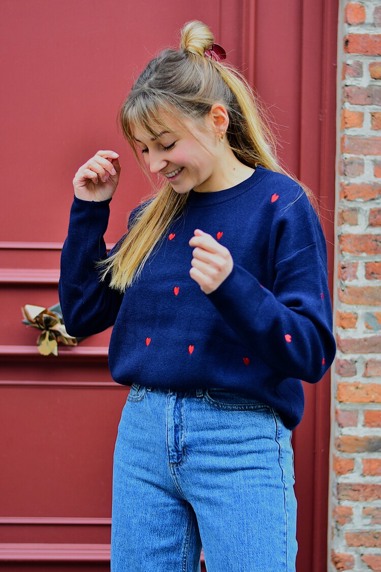 Sillie heart embroidered sweater - navy