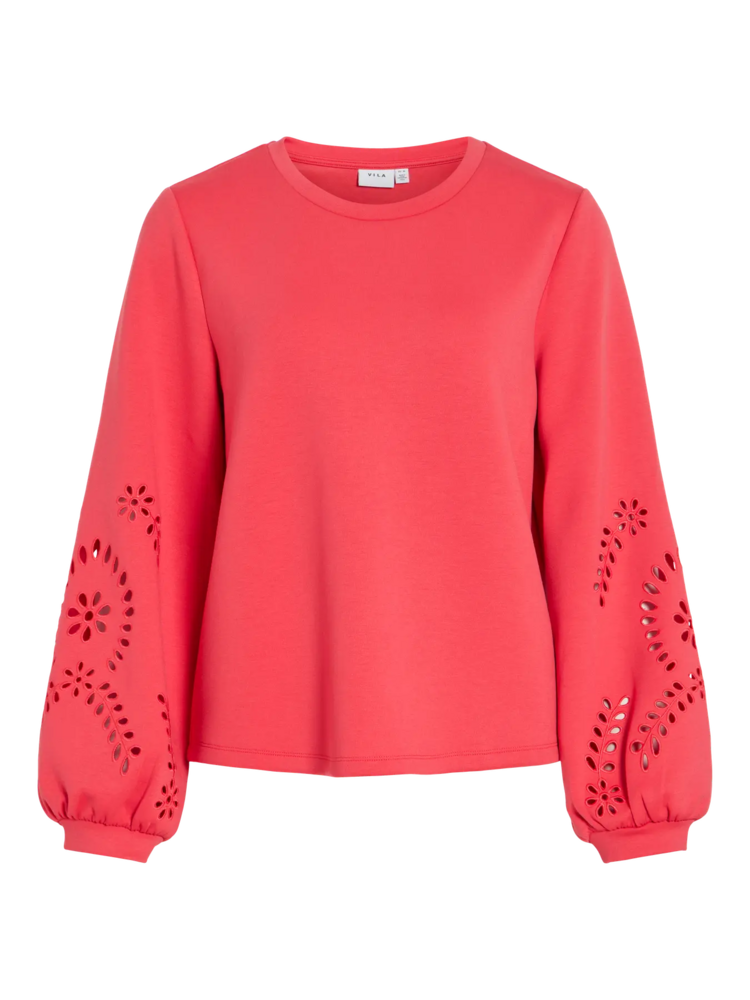 Vila Clothes visandy sleeve detail swaeter - coral