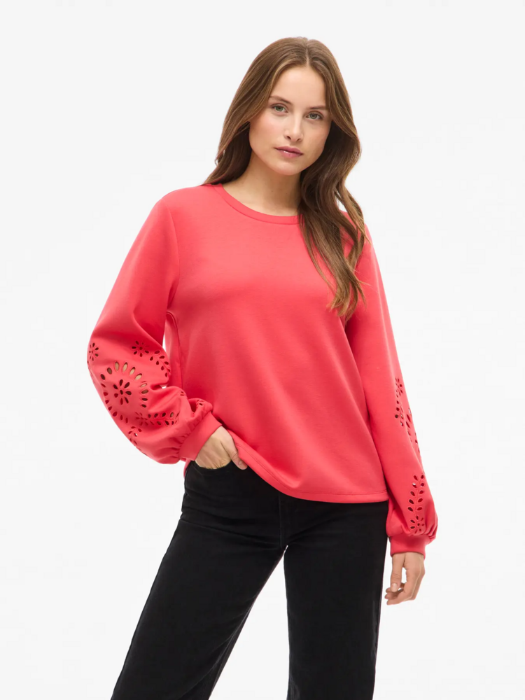 Vila Clothes visandy sleeve detail swaeter - coral