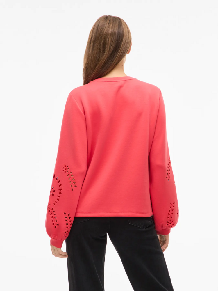 Vila Clothes visandy sleeve detail swaeter - coral