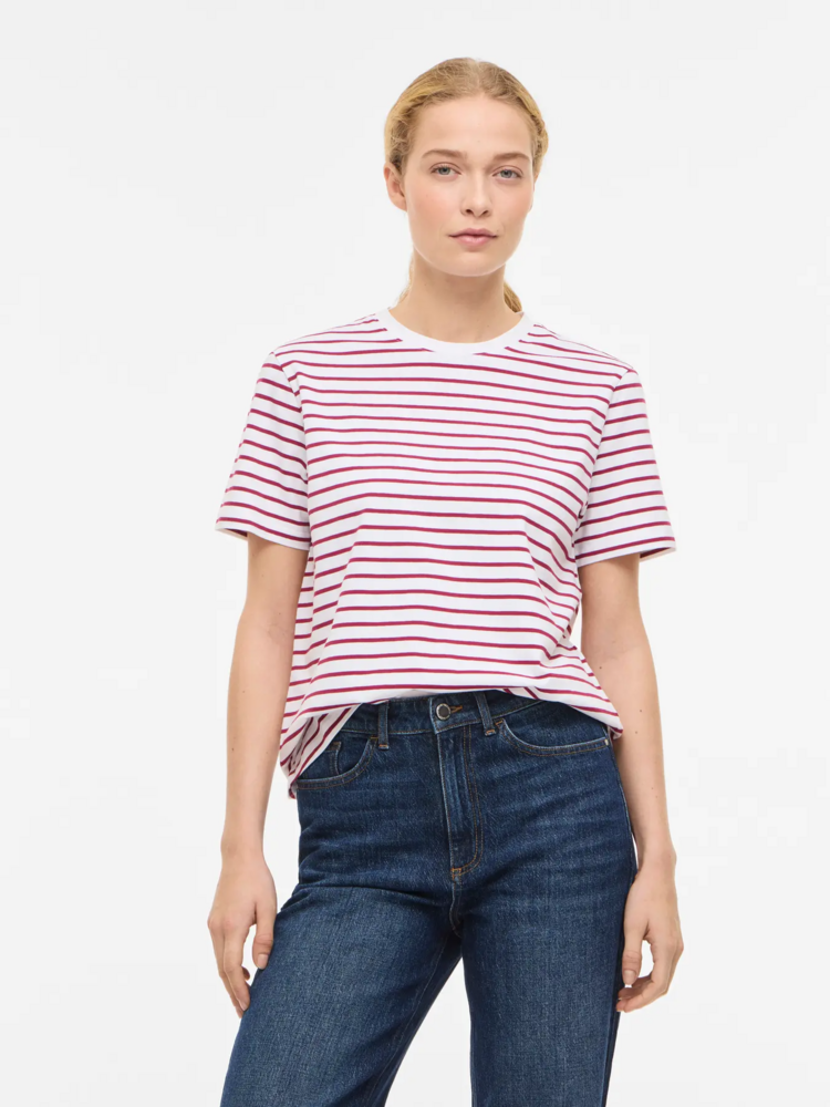 Vila Clothes vinora stripe t-shirt - red/white