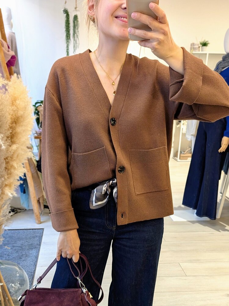 Vila Clothes vicassie front pocket cardigan - chocolat brown