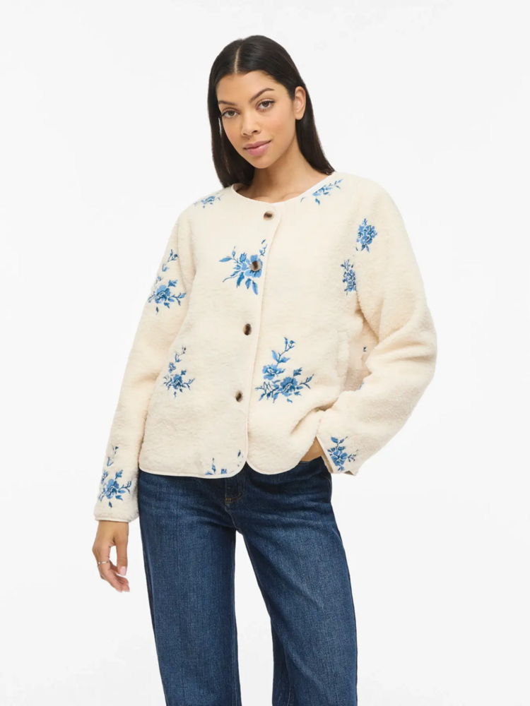 Vila Clothes viada embroidered teddy jacket