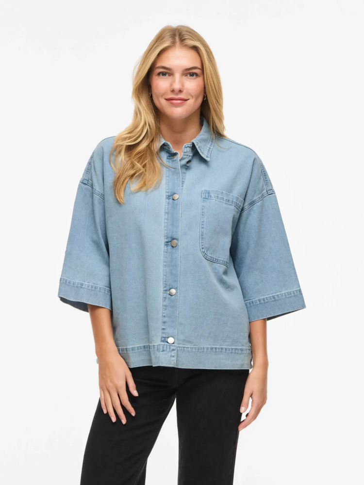 Vila Clothes vielma 3/4 sleeve jeans shirt - light wash