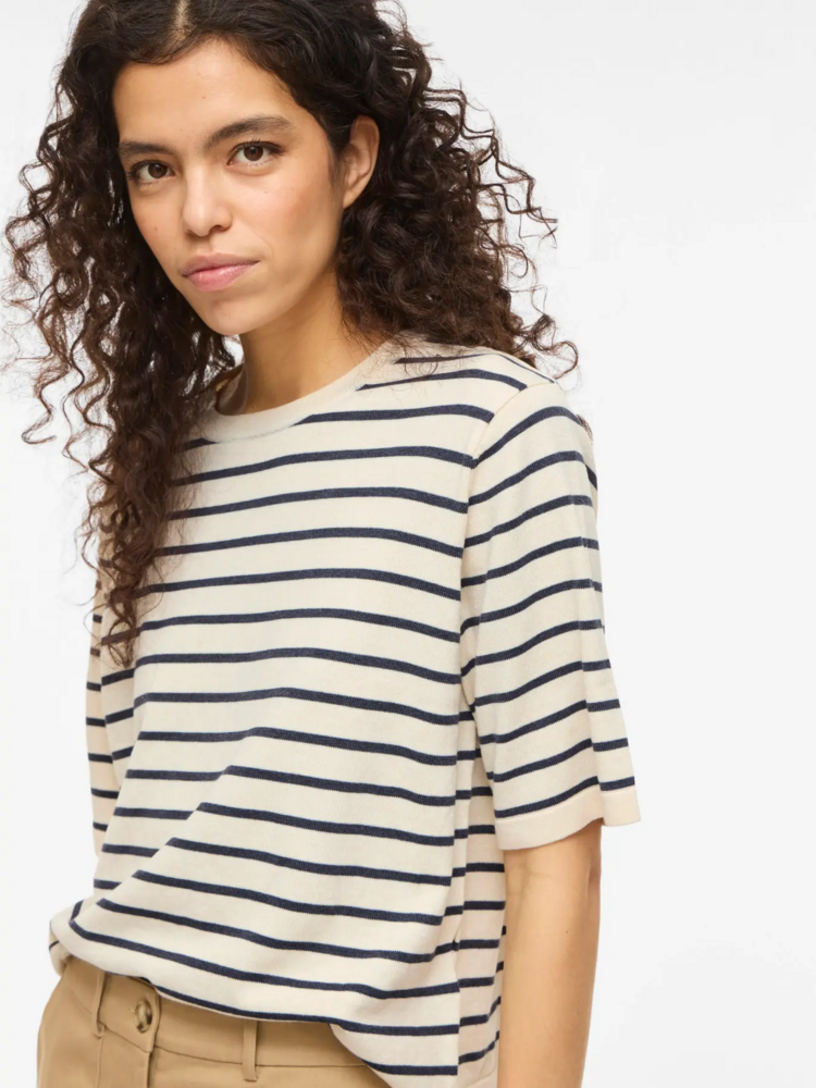 Vila Clothes vimalu stripe light top - navy/white