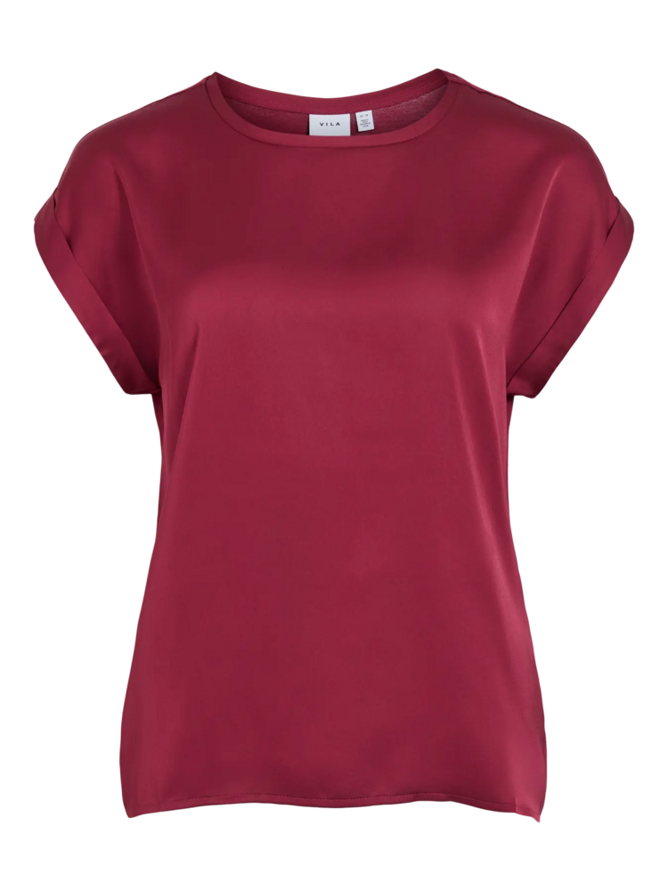 Vila Clothes viellette satin t-shirt - framboos