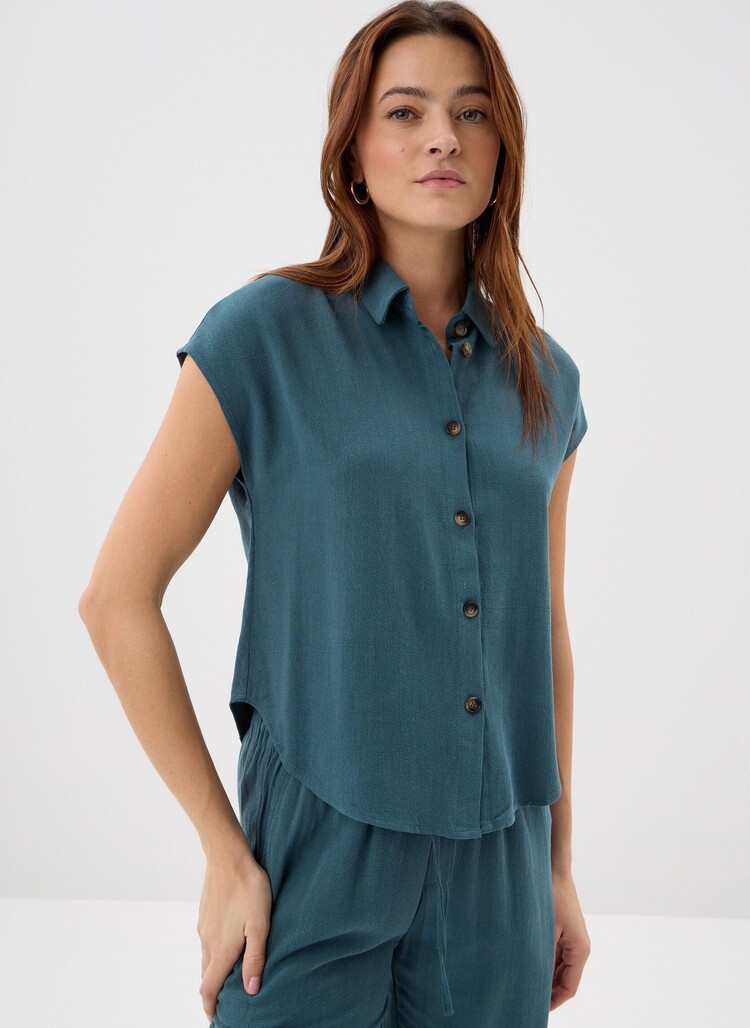 Grace & Mila perez cap sleeve blouse - petrol blue