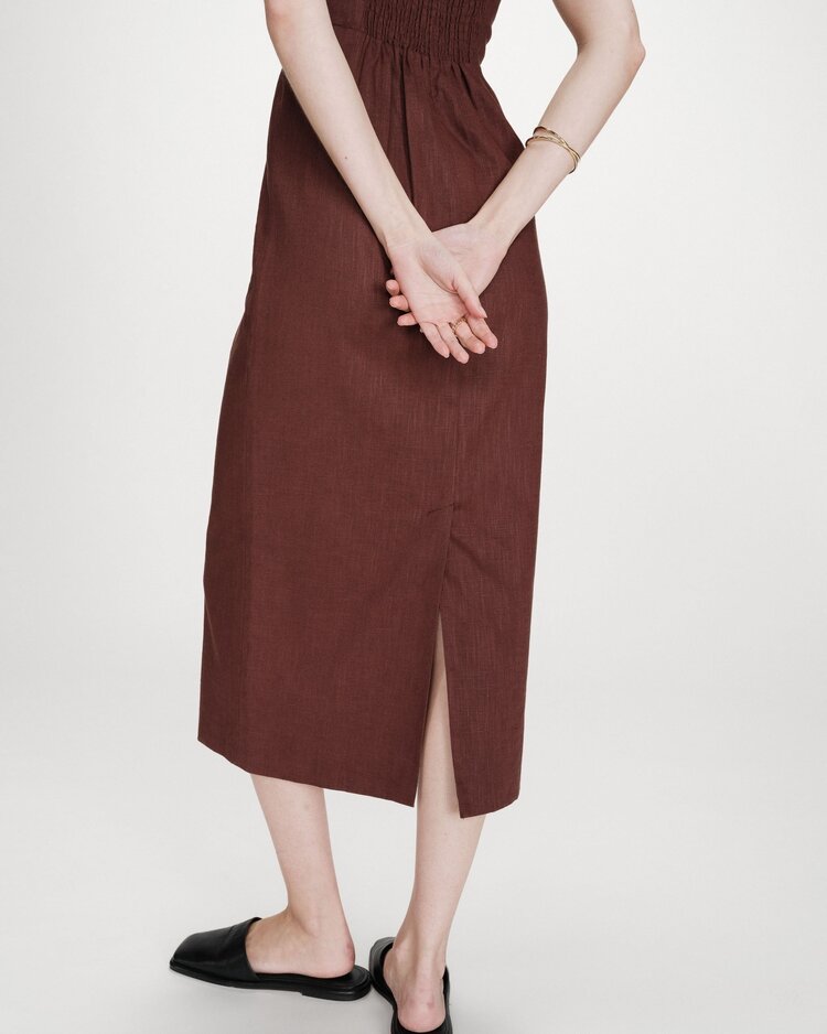Grace & Mila Veranys square neck linnen midi dress - chocolat